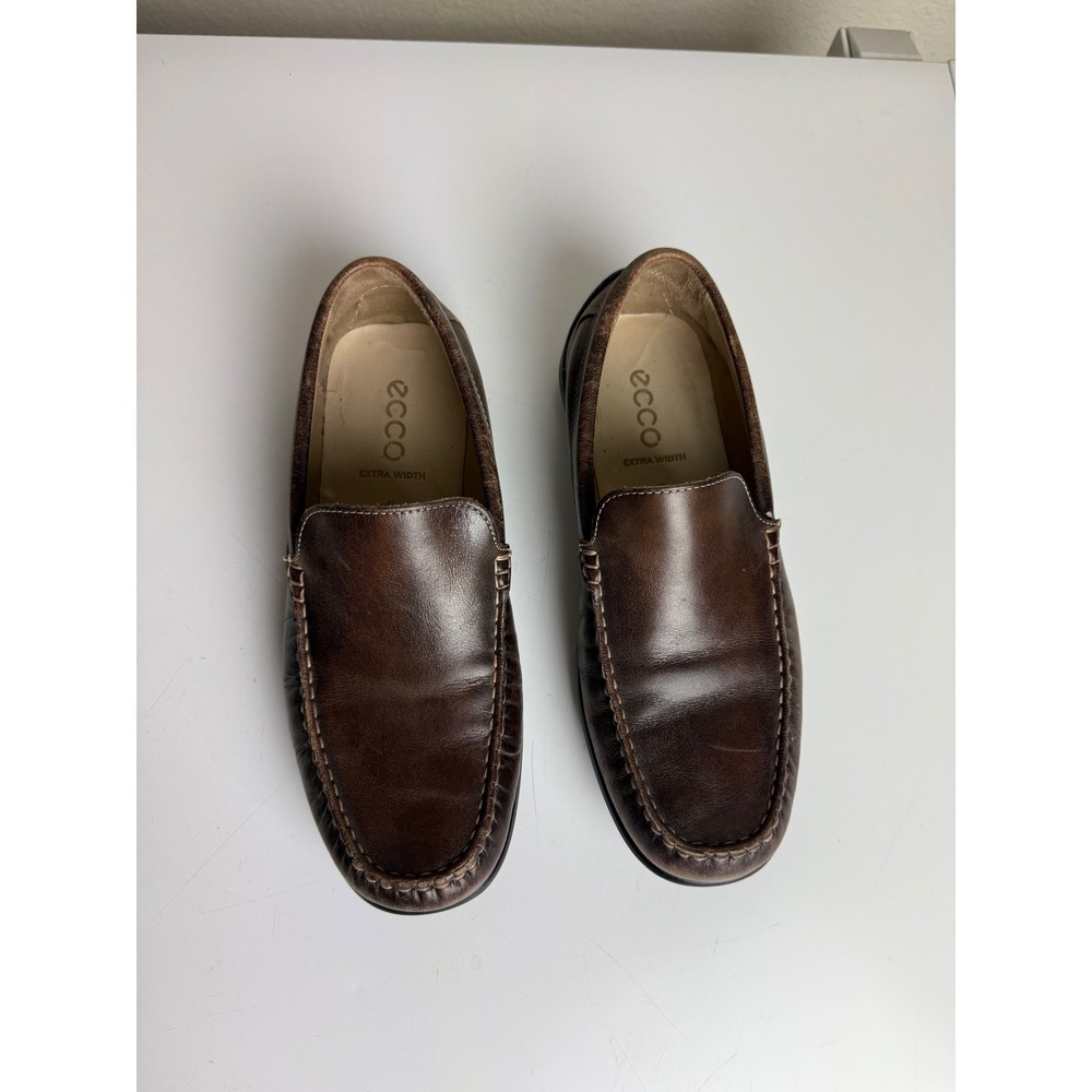 ECCO Mens Classic Moc 2.0 Brown Leather Loafers Extra Width 41 Driving Shoes